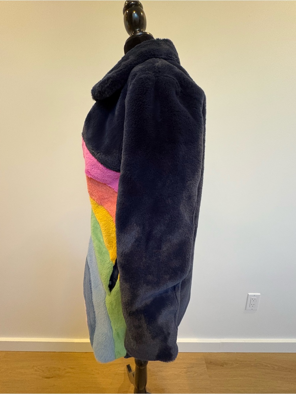 Lola + The Boys Black Teddy Jacket with Rainbow Front Panels - Picture 3 of 7